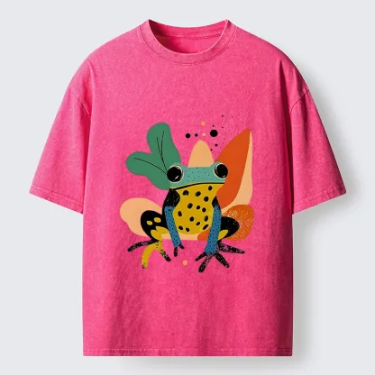 Tokyo-Tiger Vibrant Shapes Colorful Jungle Frog Tee Washed T-Shirt