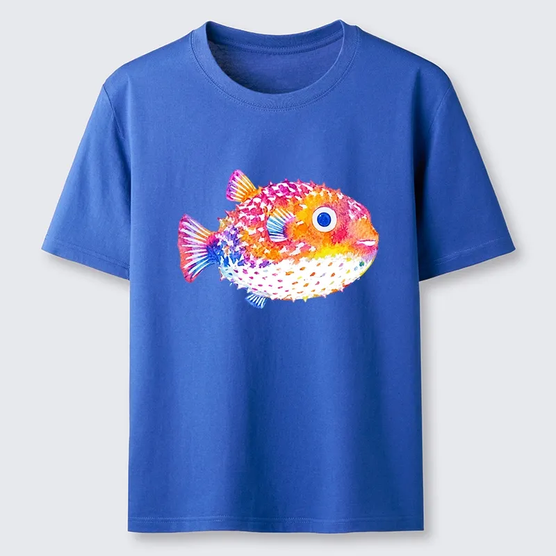 Tokyo-Tiger Rainbow Watercolor Puffer Fish Art Classic T-Shirt