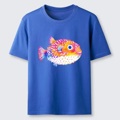 Tokyo-Tiger Rainbow Watercolor Puffer Fish Art Classic T-Shirt