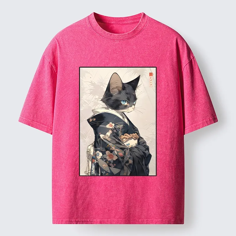Tokyo-Tiger Vintage Japanese Cat Portrait Art Washed T-Shirt