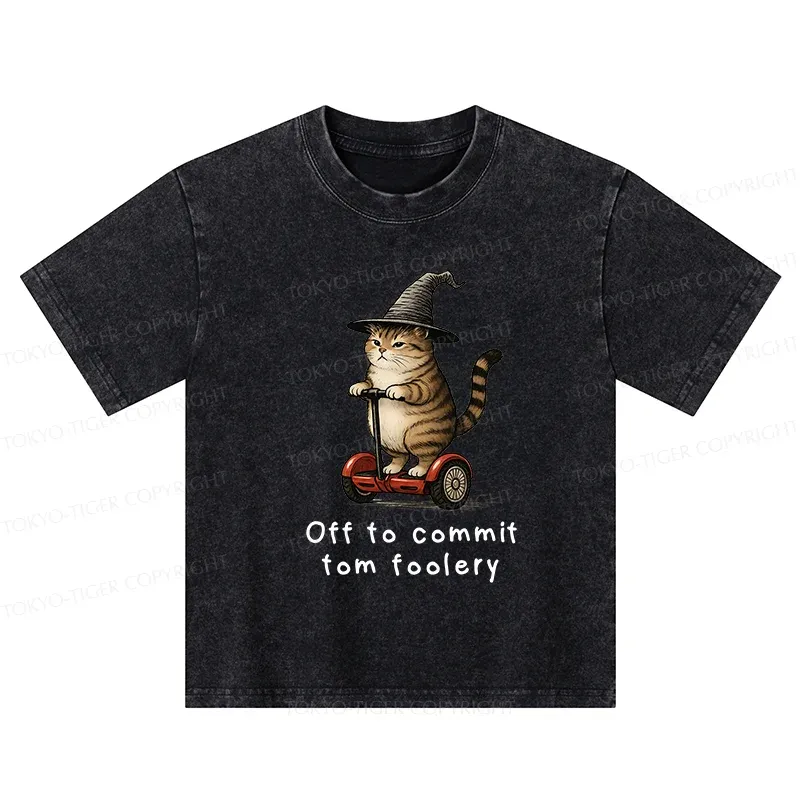 Tokyo-Tiger Orange Cat Riding Segway-style Kids Washed T-Shirt