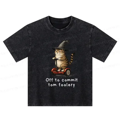 Tokyo-Tiger Orange Cat Riding Segway-style Kids Washed T-Shirt