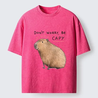 Tokyo-Tiger Calm Happy Capybara Relax Life Print Washed T-Shirt