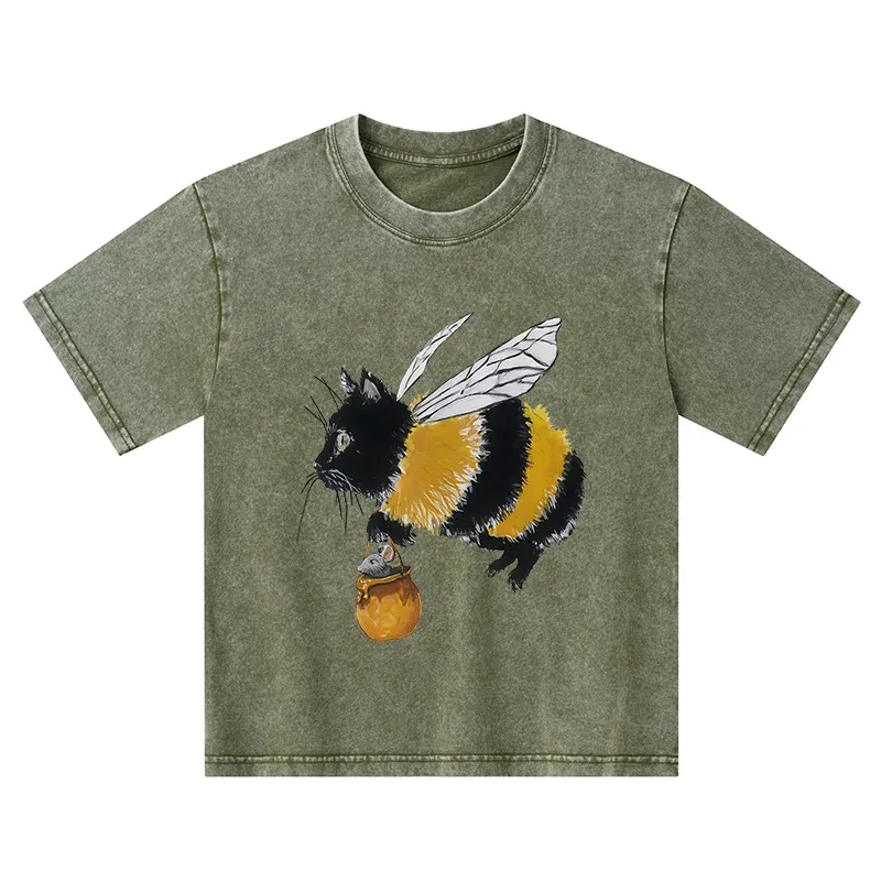 Tokyo-Tiger Catbee Funny Kids Washed T-Shirt