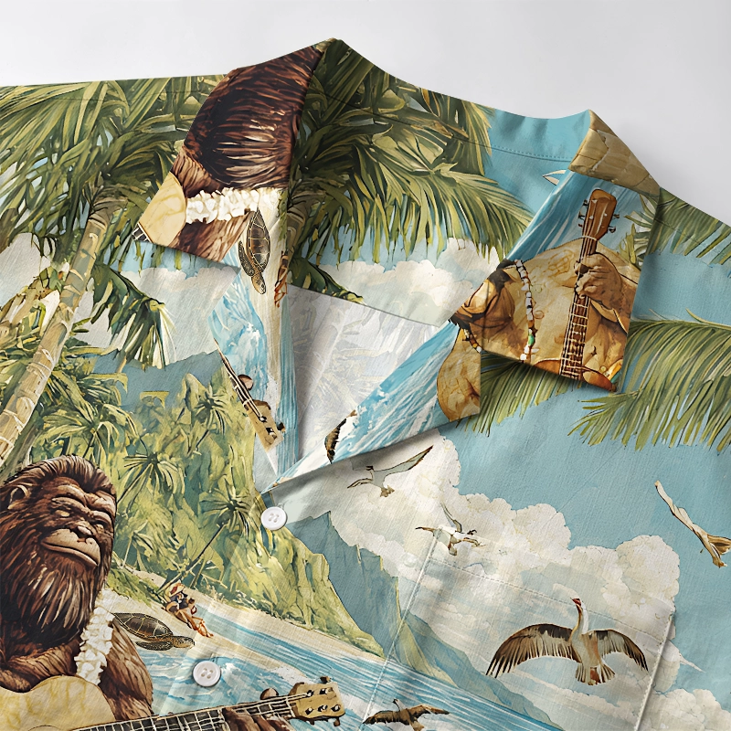 Tokyo-Tiger Funny Bigfoot Playing Guitar Aloha Hawaiian Shirt