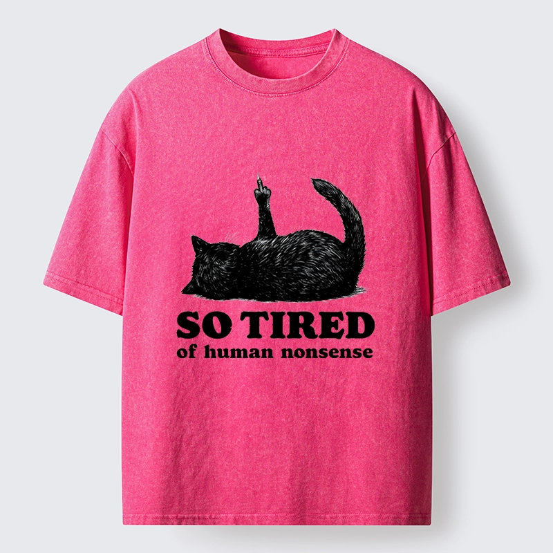 Tokyo-Tiger Funny Meme Tired Black Cat Vibe Washed T-Shirt