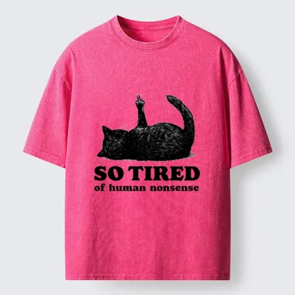 Tokyo-Tiger Funny Meme Tired Black Cat Vibe Washed T-Shirt