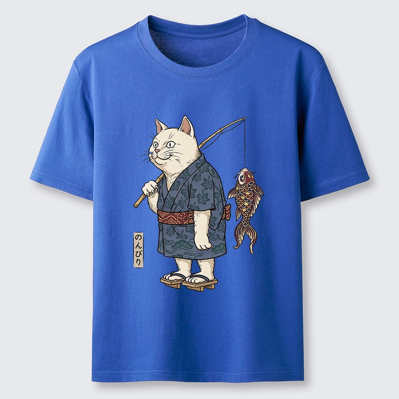 Tokyo-Tiger Kimono Cat Fishing Koi Fish Art Classic T-Shirt