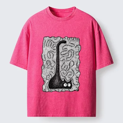 Tokyo-Tiger Trippy Zentangle Secret Cat Art Print Washed T-Shirt