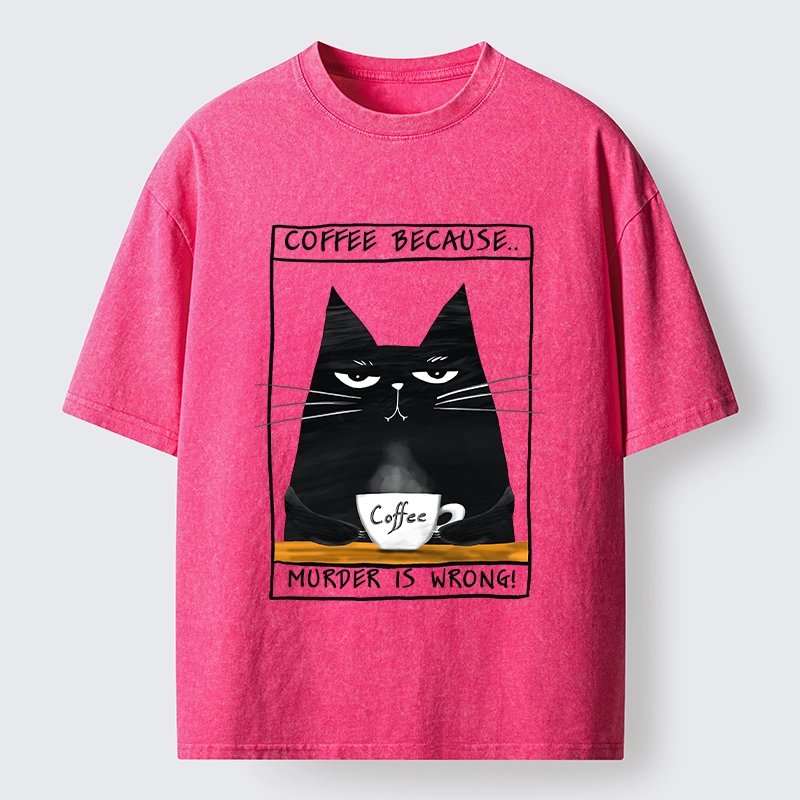 Tokyo-Tiger Moody Black Cat Coffee Need Vibe Washed T-Shirt