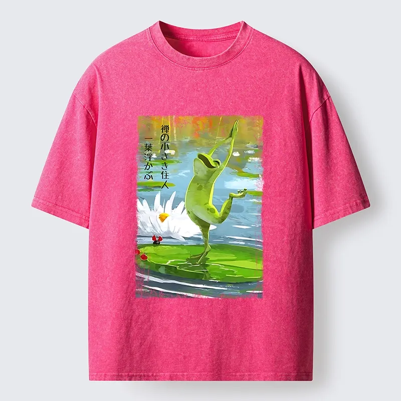 Tokyo-Tiger Yoga Frog Lotus Zen Funny Meme Washed T-Shirt