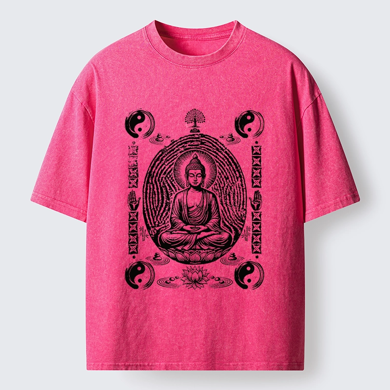 Tokyo-Tiger Minimal Spiritual Buddha Ink Art Washed T-Shirt