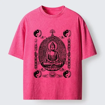 Tokyo-Tiger Minimal Spiritual Buddha Ink Art Washed T-Shirt