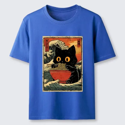 Tokyo-Tiger Cool Wave Art Cat Loves Ramen Bowl Classic T-Shirt