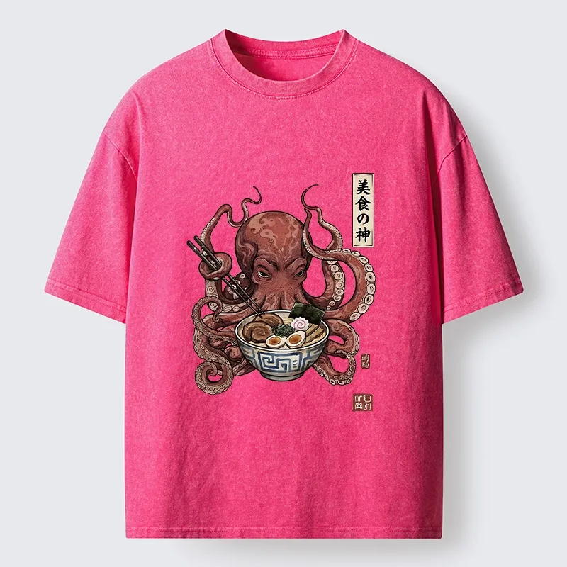 Tokyo-Tiger Octopus Ramen Food Meme Washed T-Shirt