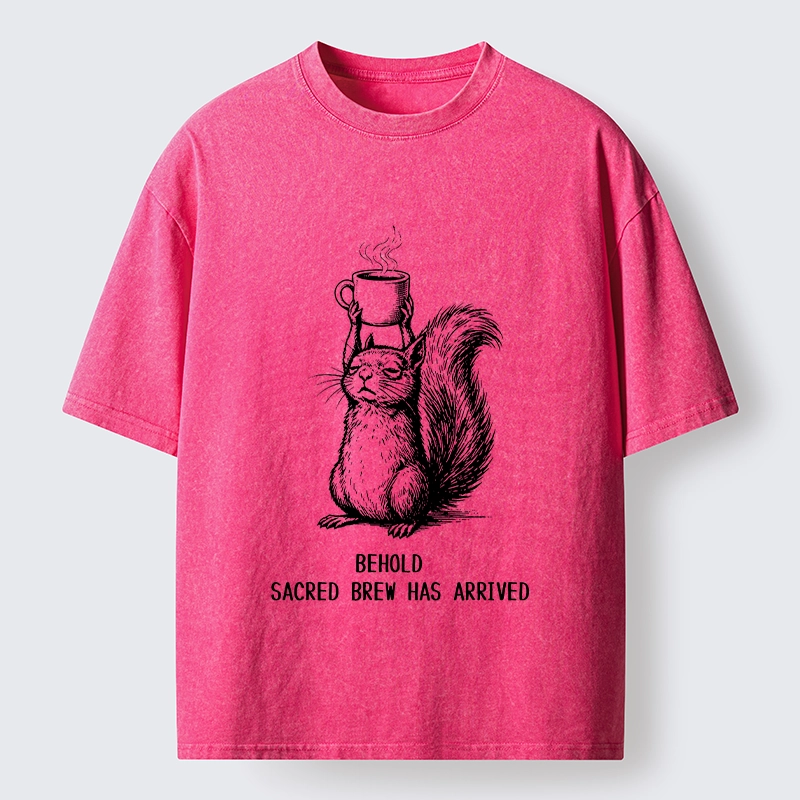 Tokyo-Tiger Squirrel Hold Sacred Coffee Meme Washed T-Shirt