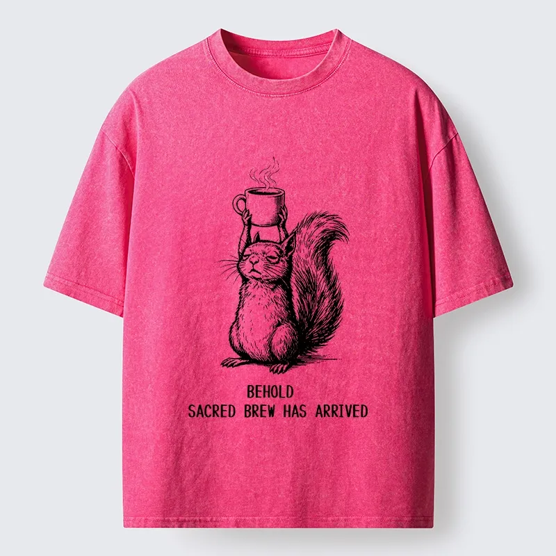 Tokyo-Tiger Squirrel Hold Sacred Coffee Meme Washed T-Shirt