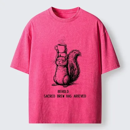 Tokyo-Tiger Squirrel Hold Sacred Coffee Meme Washed T-Shirt