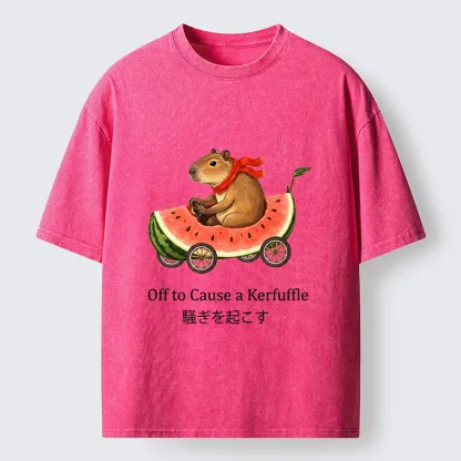Tokyo-Tiger Capybara Drive Watermelon Car Washed T-Shirt