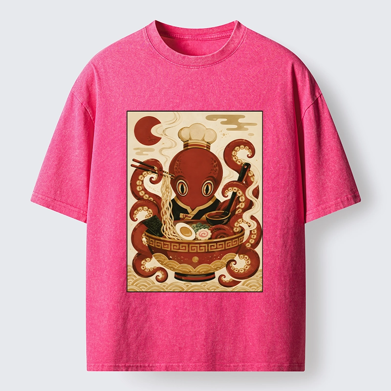 Tokyo-Tiger Red Octopus Master Noodle Maker Washed T-Shirt