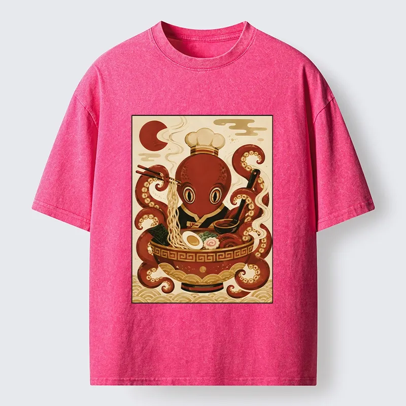 Tokyo-Tiger Red Octopus Master Noodle Maker Washed T-Shirt