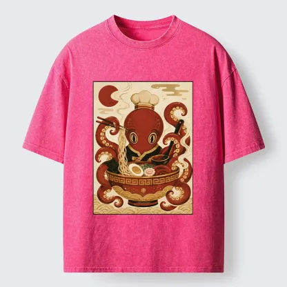 Tokyo-Tiger Red Octopus Master Noodle Maker Washed T-Shirt