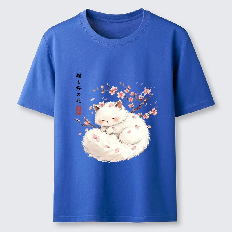 Tokyo-Tiger Soft Sakura White Cat Peaceful Sleep Classic T-Shirt