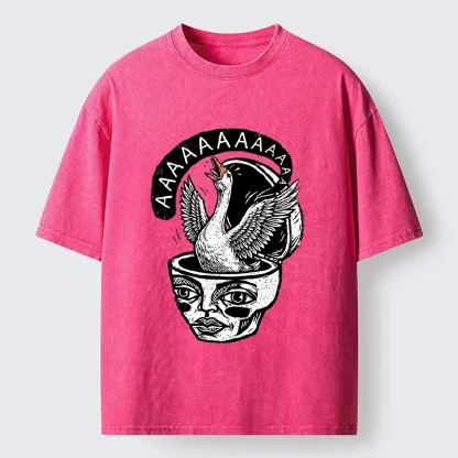 Tokyo-Tiger Weird Meme Screaming Wild Goose Graphic Washed T-Shirt