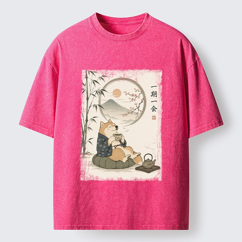 Tokyo-Tiger Funny Meme Cozy Tea Time Shiba Inu Washed T-Shirt