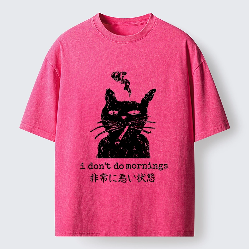 Tokyo-Tiger Sassy Smoke Cat Morning Hater Meme Art Washed T-Shirt