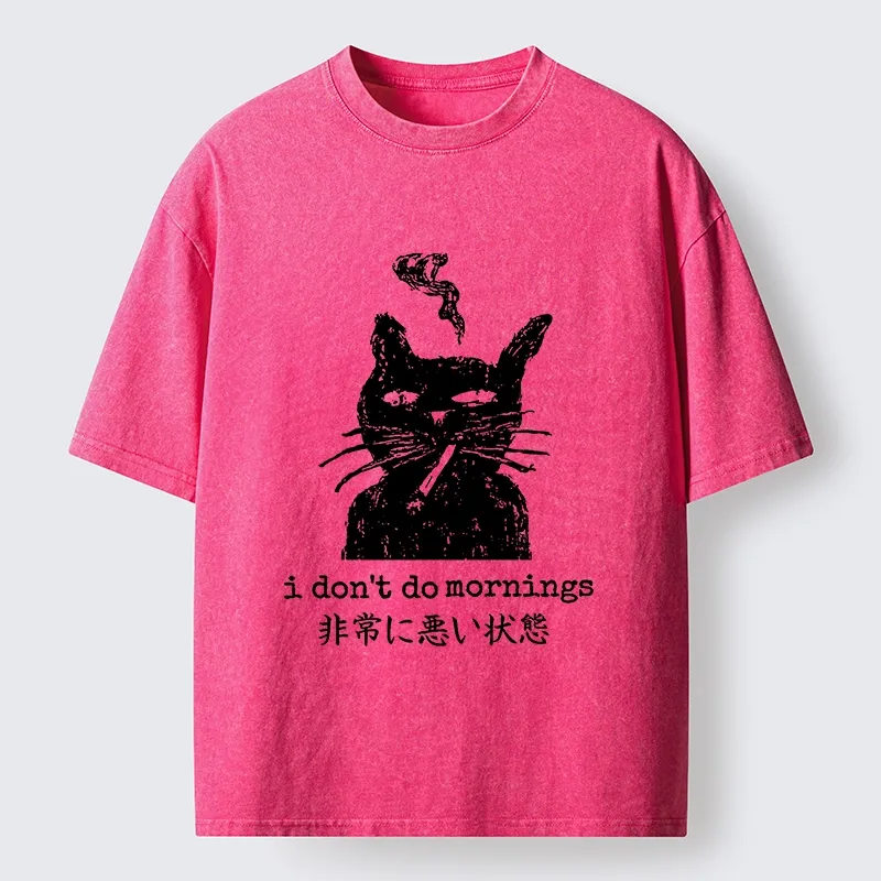 Tokyo-Tiger Sassy Smoke Cat Morning Hater Meme Art Washed T-Shirt