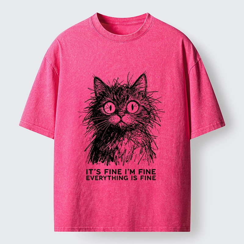 Tokyo-Tiger Fluffy Wild Cat Calm Fake Mood Washed T-Shirt