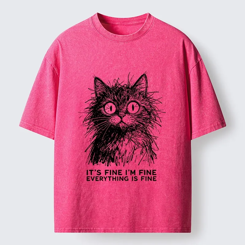 Tokyo-Tiger Fluffy Wild Cat Calm Fake Mood Washed T-Shirt