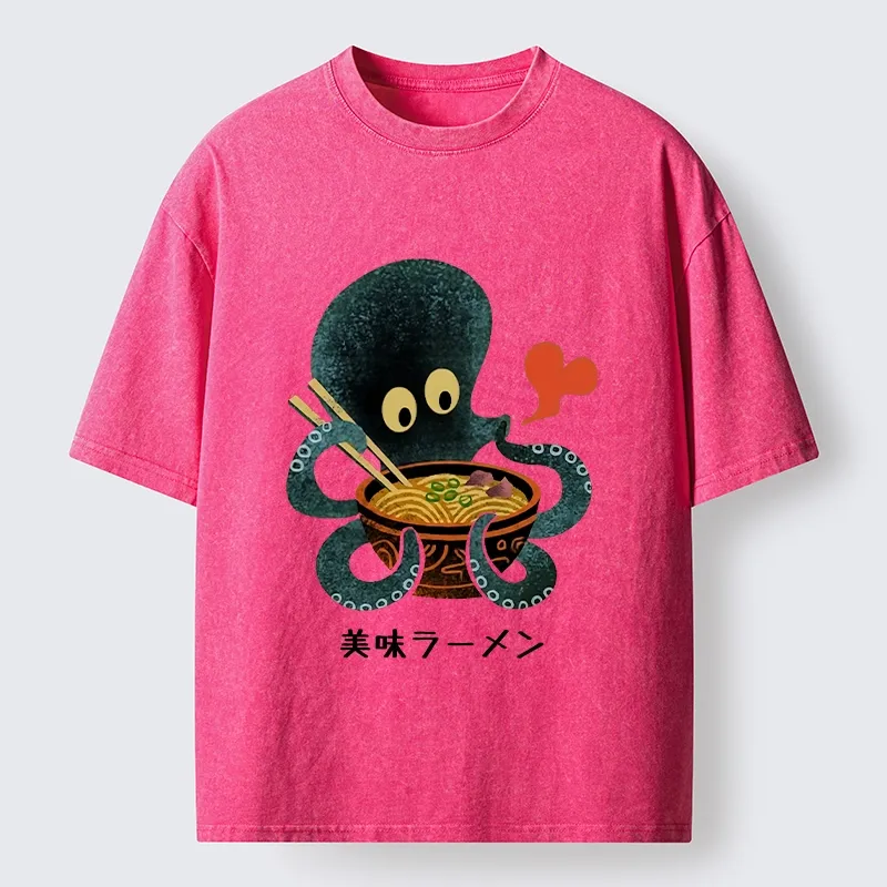 Tokyo-Tiger Octopus Uses Chopsticks For Ramen Washed T-Shirt 