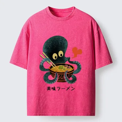 Tokyo-Tiger Octopus Uses Chopsticks For Ramen Washed T-Shirt 