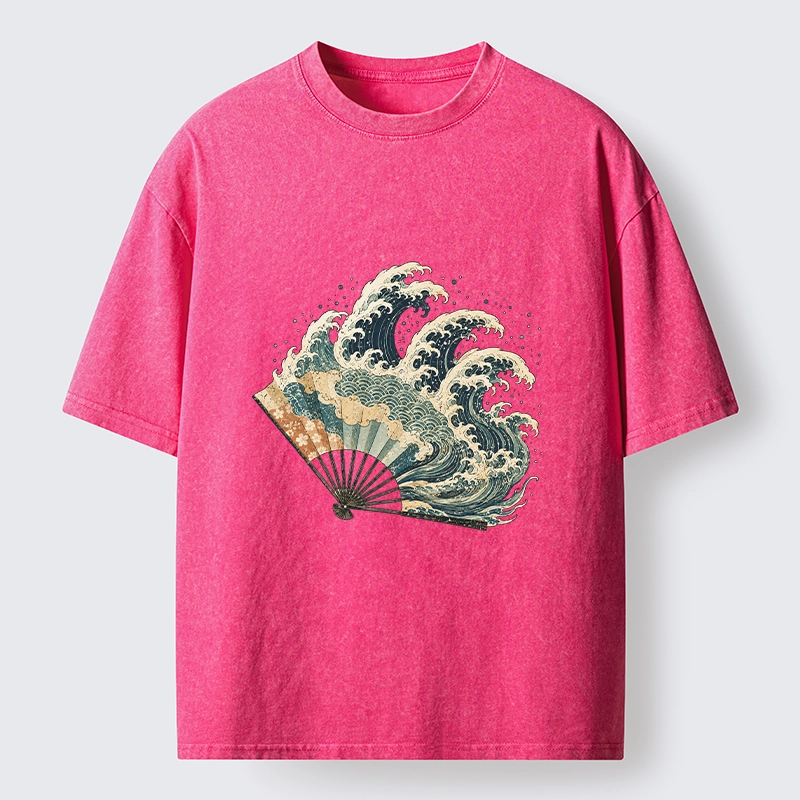Tokyo-Tiger Wave Fan Classic Japanese Ukiyo E Art Washed T-Shirt