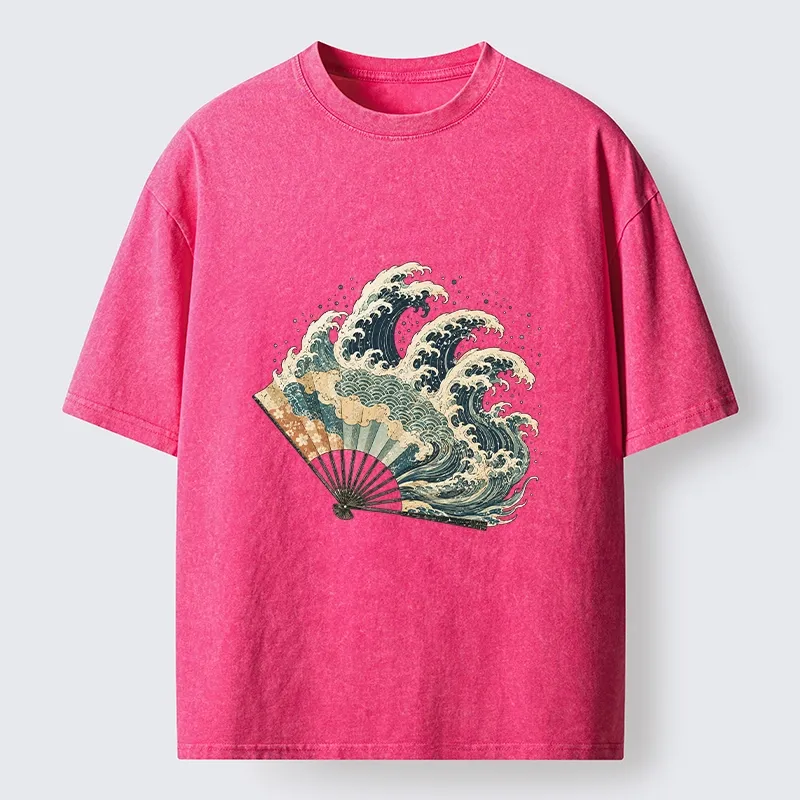 Tokyo-Tiger Wave Fan Classic Japanese Ukiyo E Art Washed T-Shirt