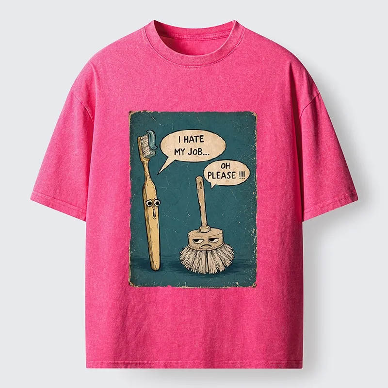 Tokyo-Tiger Relatable Work Stress Brush Print Washed T-Shirt