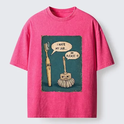 Tokyo-Tiger Relatable Work Stress Brush Print Washed T-Shirt