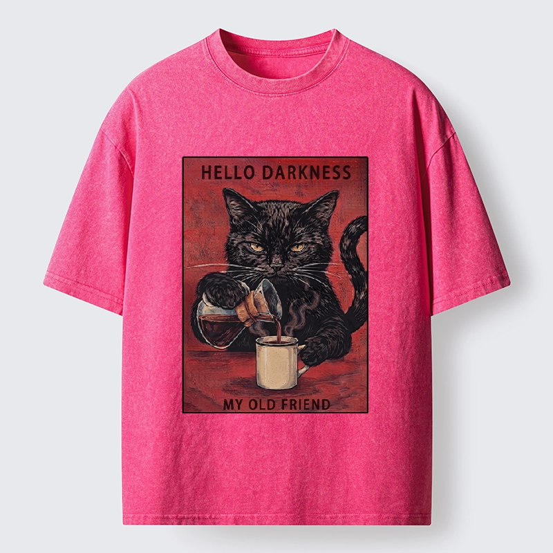 Tokyo-Tiger Moody Black Cat Pours Coffee Art Washed T-Shirt