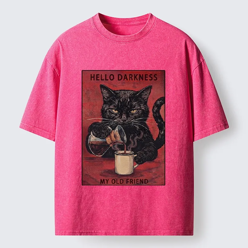 Tokyo-Tiger Moody Black Cat Pours Coffee Art Washed T-Shirt