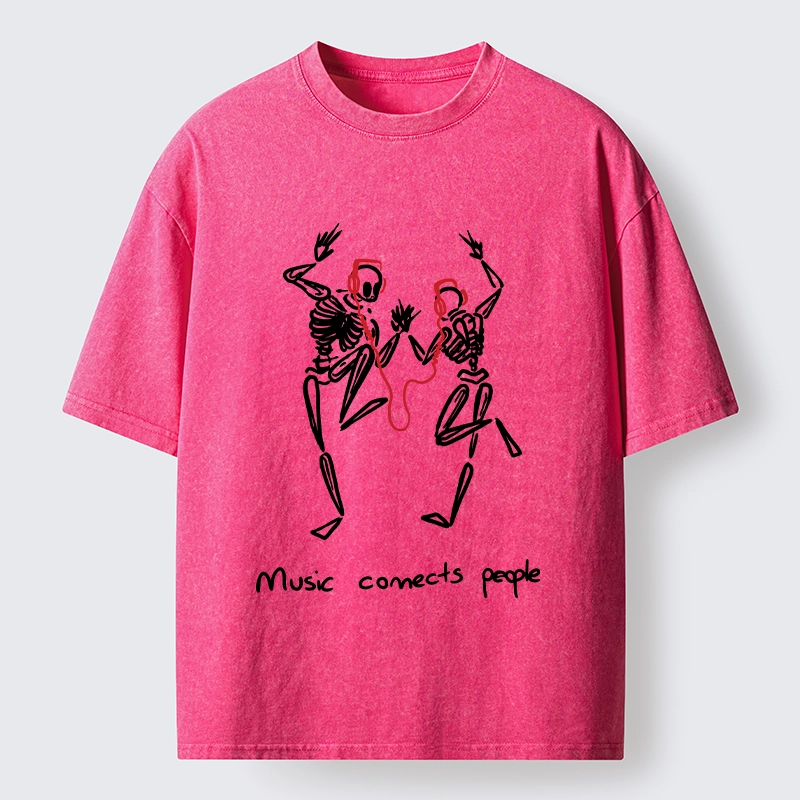 Tokyo-Tiger Music Connects Souls Skeleton Graphic Washed T-Shirt
