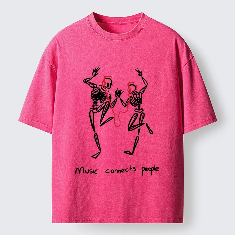 Tokyo-Tiger Music Connects Souls Skeleton Graphic Washed T-Shirt