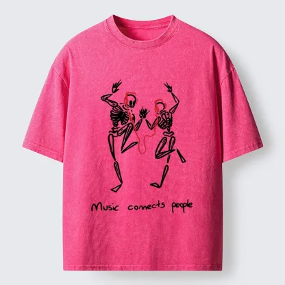 Tokyo-Tiger Music Connects Souls Skeleton Graphic Washed T-Shirt