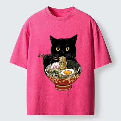 Tokyo-Tiger Funny Cat Ramen Lover Food Meme Washed T-Shirt