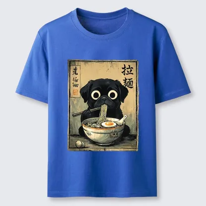 Tokyo-Tiger Cute Black Dog Eating Hot Ramen Classic T-Shirt