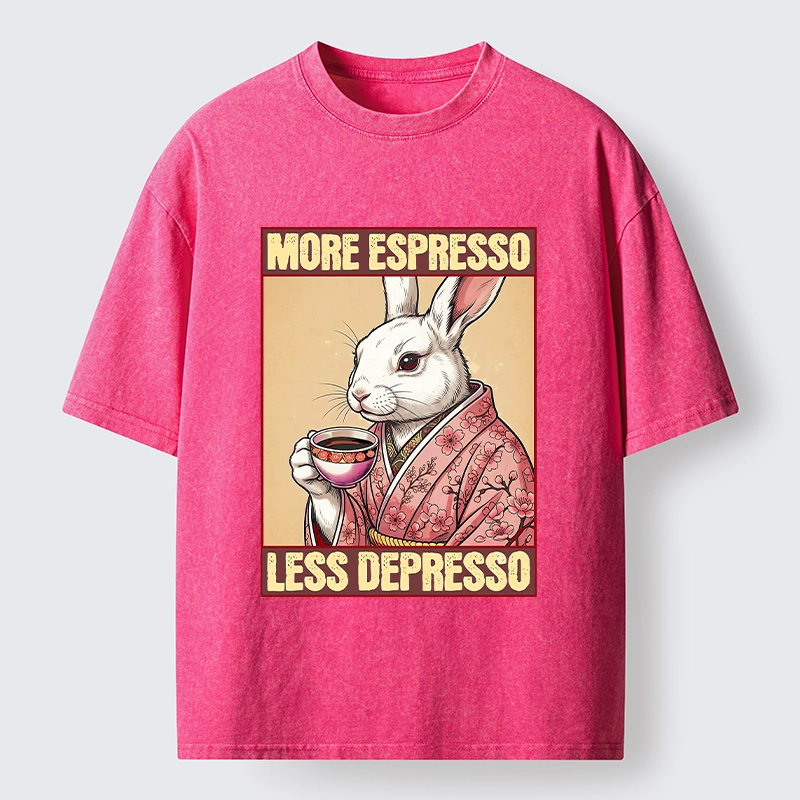 Tokyo-Tiger Happy Sakura Bunny Drinks Morning Espresso Washed T-Shirt