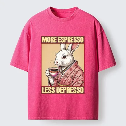 Tokyo-Tiger Happy Sakura Bunny Drinks Morning Espresso Washed T-Shirt