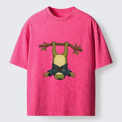 Tokyo-Tiger Relaxed Tree Frog Loose Blue Robe Graphic Washed T-Shirt