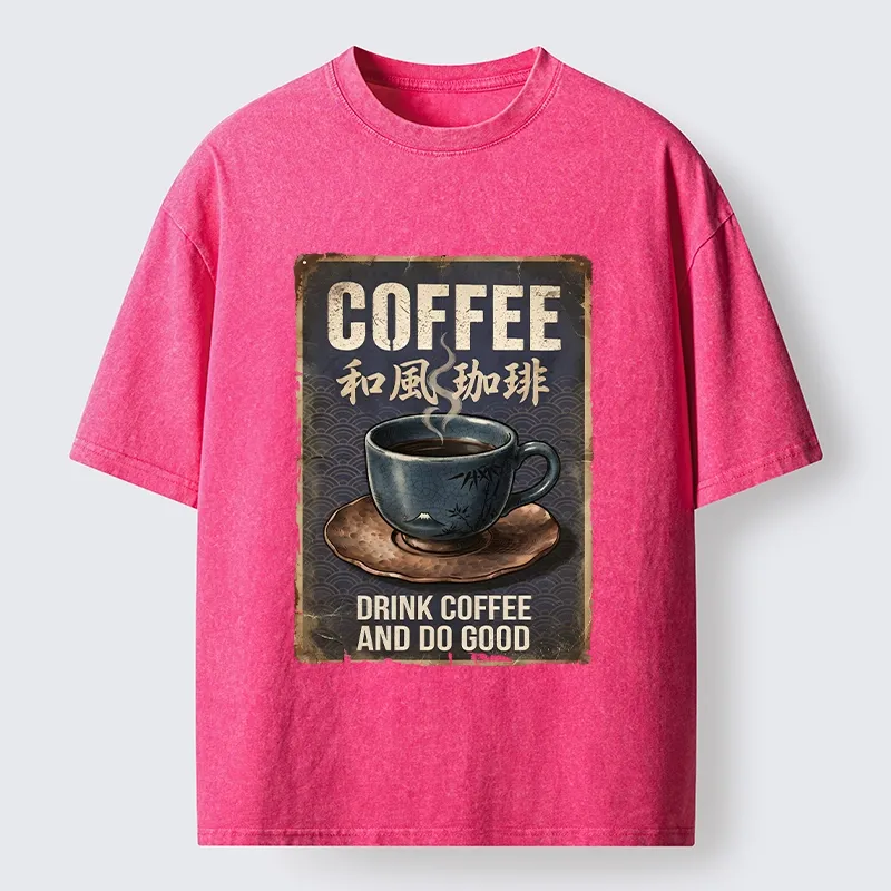Tokyo-Tiger Funny Japanese Coffee Life Quote Washed T-Shirt